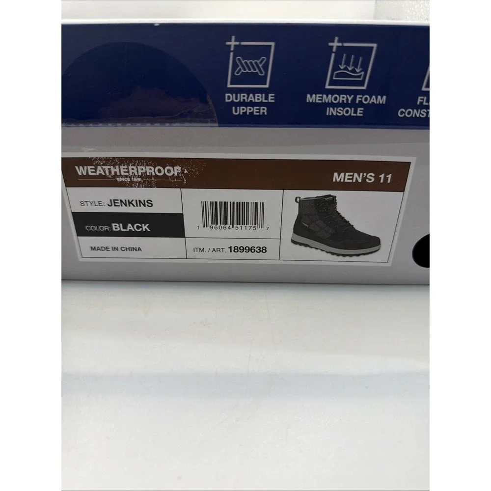 Weatherproof Jenkins Mens Size 11 Black Hiking Casual Boots Memory Foam 1899638